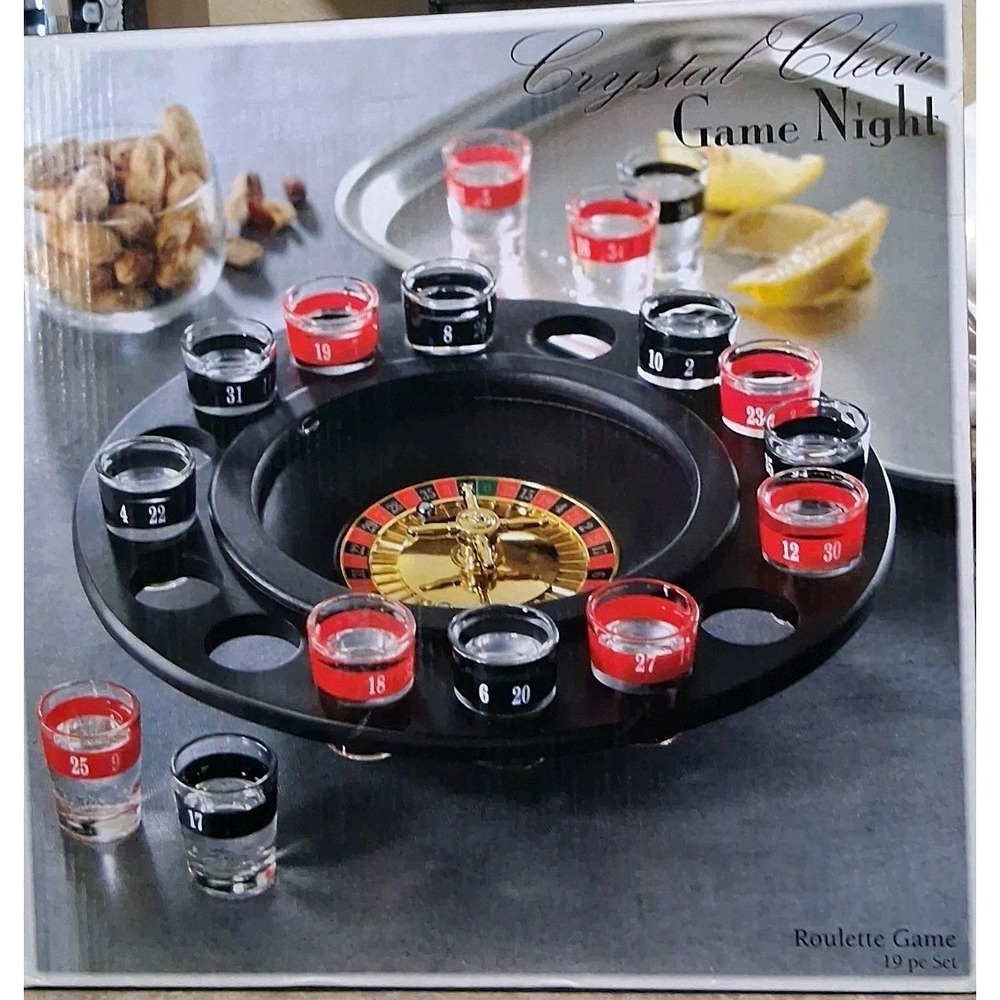 Crystal Clear Shot Glass Roulette‎ Drinking Game Set w/ 2 Balls & 16 Glasses